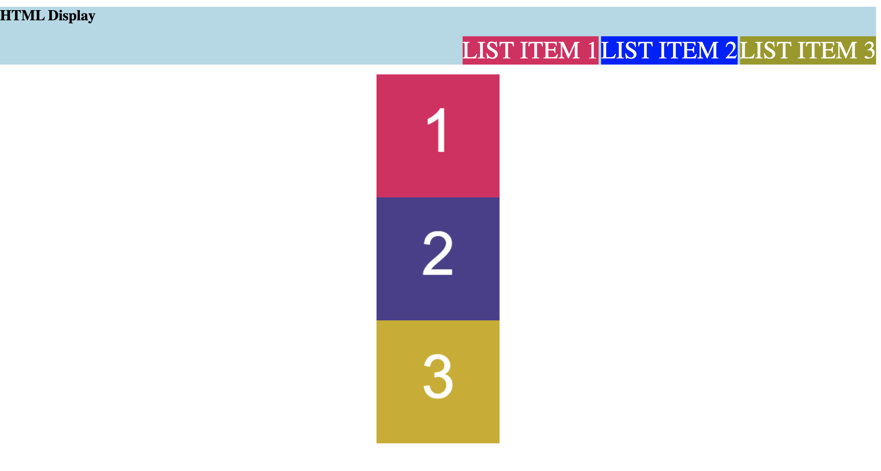 Three list items are displayed on the right side of the navigation bar, corresponding with three boxes centered on the page.