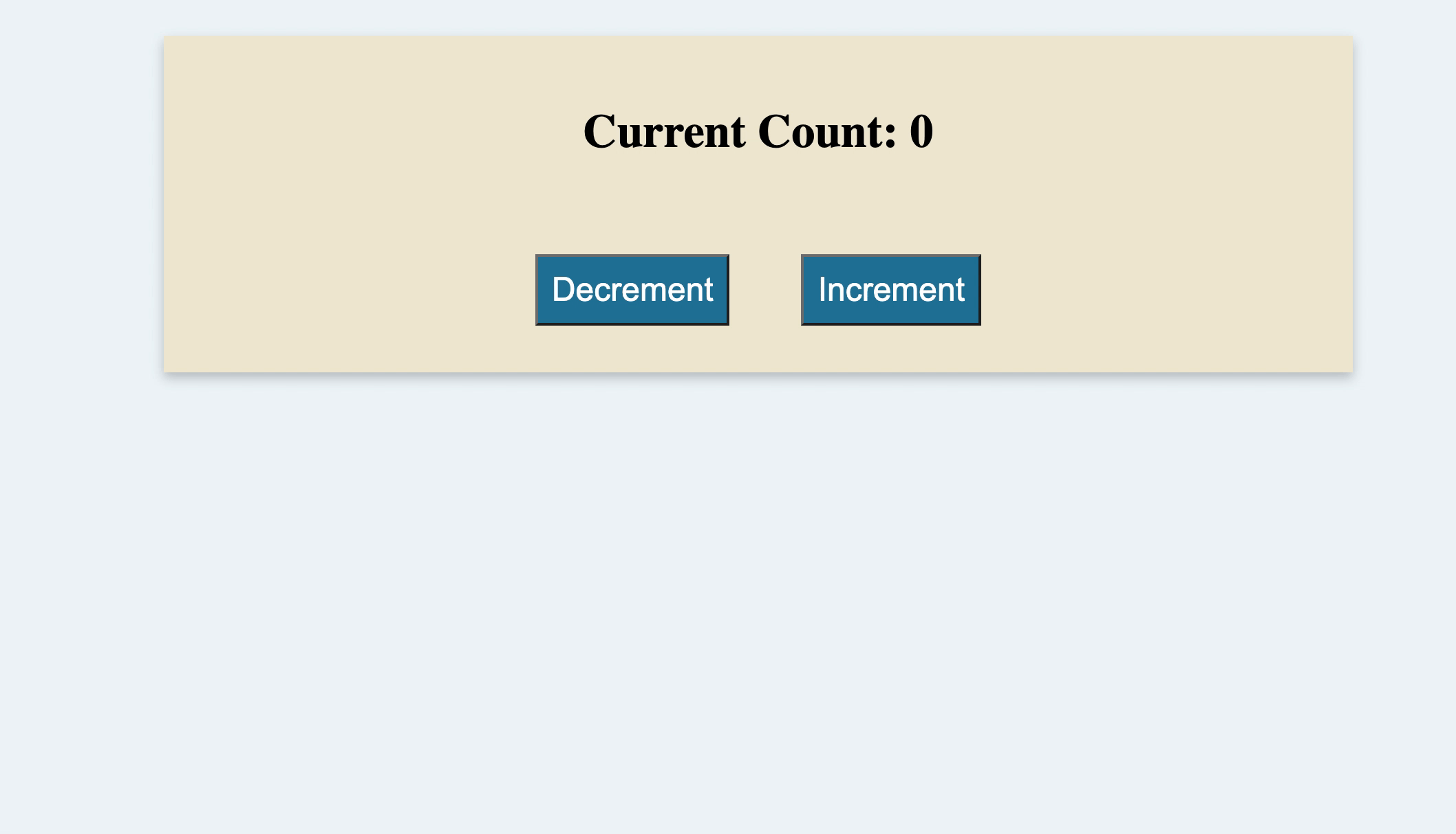 As the user selects the Decrement and Increment buttons, the Current Count number decreases and increases respectively.
