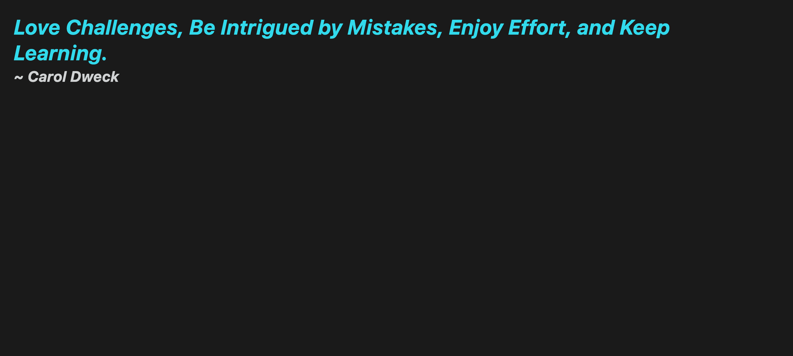 A quote appears in blue text on a black background, with the author's name in white text on the next line.