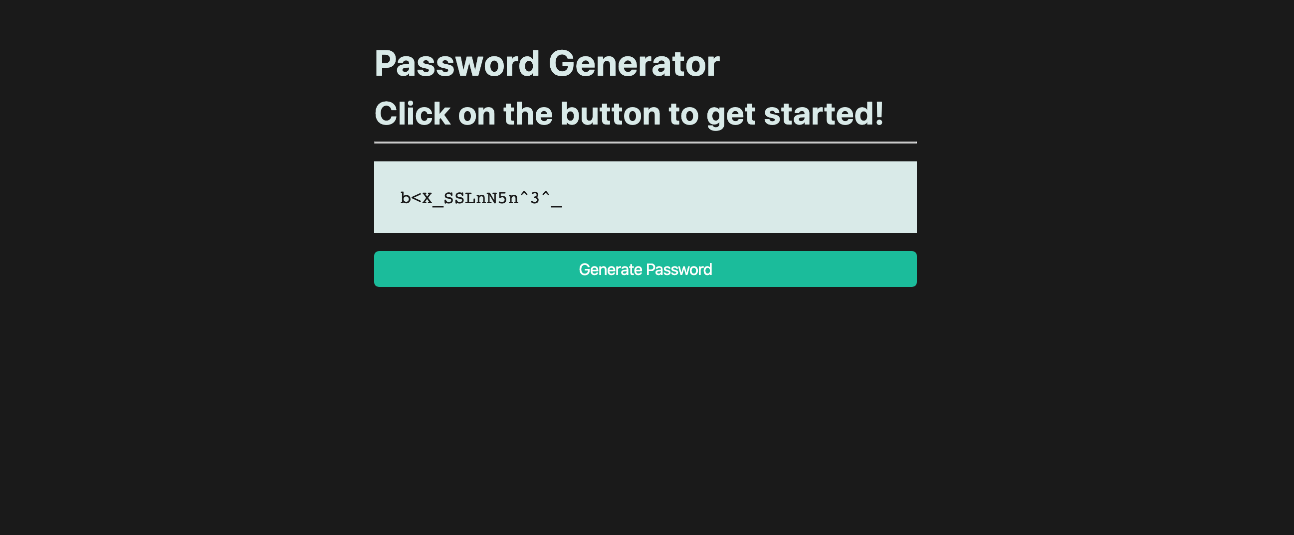 On the password generator app, an input field is filled by a random password.